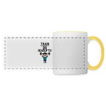 Deadlifting, powerlifter, gym, motivation - Mug panoramique contrasté et blanc - blanc/jaune - Devant