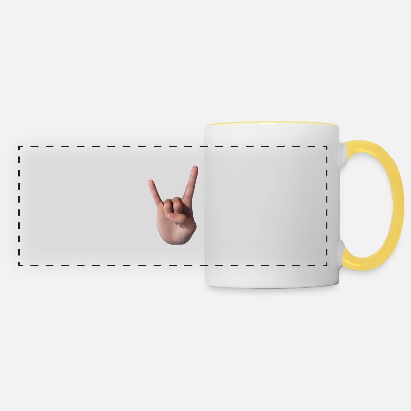 Horn sign (face) - Panoramic Mug - white/yellow