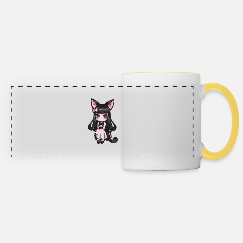 Neko chan kawaii - Mug panoramique contrasté et blanc - blanc/jaune