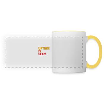 Uptime Is Sexy – Nerdy IT Shirt for Sysadmins - Panoramic Mug - white/yellow - Front