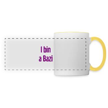 Je suis un Bazi – proverbe bavarois avec humour - Mug panoramique contrasté et blanc - blanc/jaune - Devant