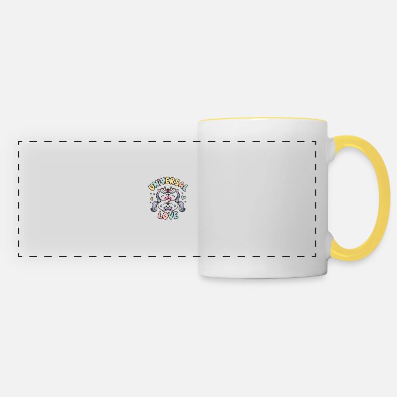 Ernie and Elli Unicorn Happiness – Universal Love - Panoramic Mug - white/yellow