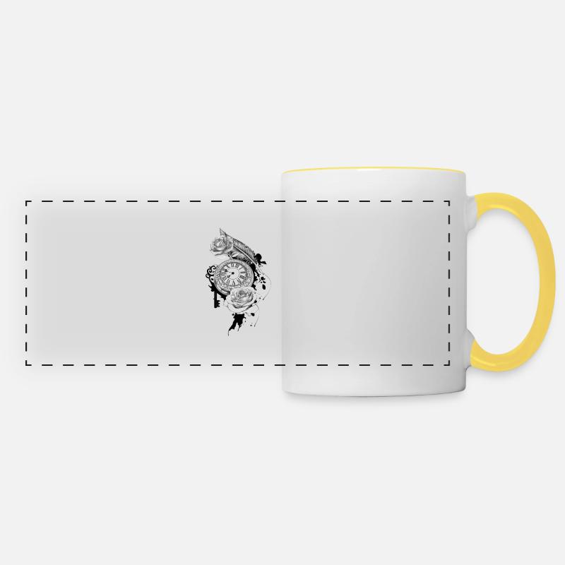 Rose with pocket watch - Panoramic Mug - white/yellow