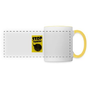 Bomb painted with black paint spray on yellow back - Panoramic Mug - white/yellow - Front