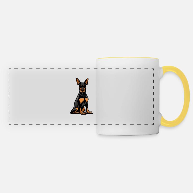 Doberman Dog Comic - Panoramic Mug - white/yellow