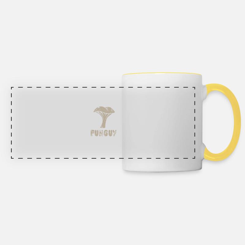 Funguy - drôle de champignon - jeu de mots - Mug panoramique contrasté et blanc - blanc/jaune