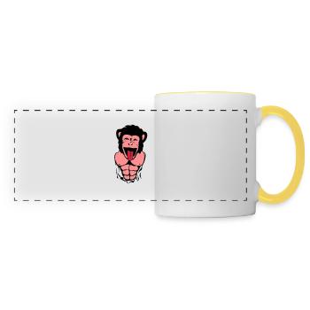 monkey gorilla monkey tete4 body muscle1 - Panoramic Mug - white/yellow - Front