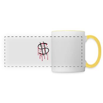 blood drops graffiti wet spray dollar symbol zei - Panoramic Mug - white/yellow - Front