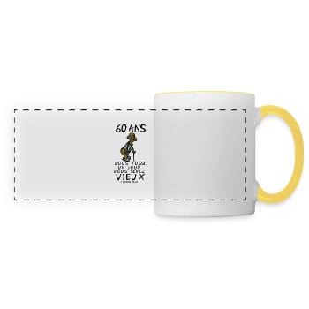 60 year old man birthday humou - Panoramic Mug - white/yellow - Front