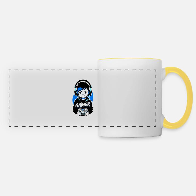 Gamer boy - Blue - Panoramic Mug - white/yellow