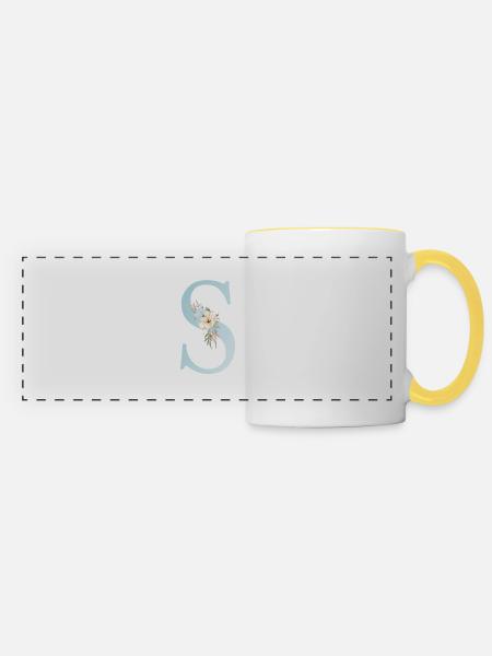 Personalisierbar Monogramm S Floral - Panoramatasse - Weiß/Gelb