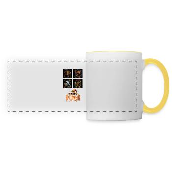 Night's Dance: Halloween Figures in Pop Art style. - Panoramic Mug - white/yellow - Front