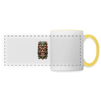Tiki / Hawaï / Tropical / Île / Culture / Logo - Mug panoramique contrasté et blanc - blanc/jaune - Devant
