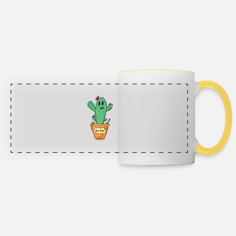 Cute cactus with pot and shield - free hugs - Panoramic Mug - white/yellow