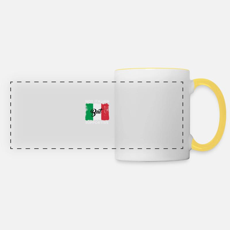 Citation notée non pas italienne, mais en bas - Mug panoramique contrasté et blanc - blanc/jaune