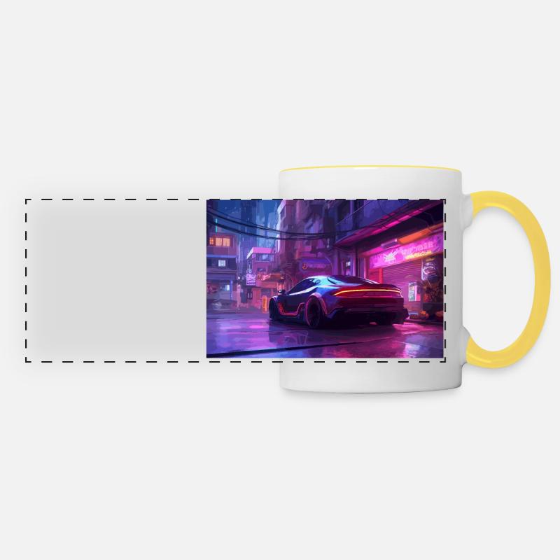 Auto Neon Stadt - Panoramatasse - Weiß/Gelb