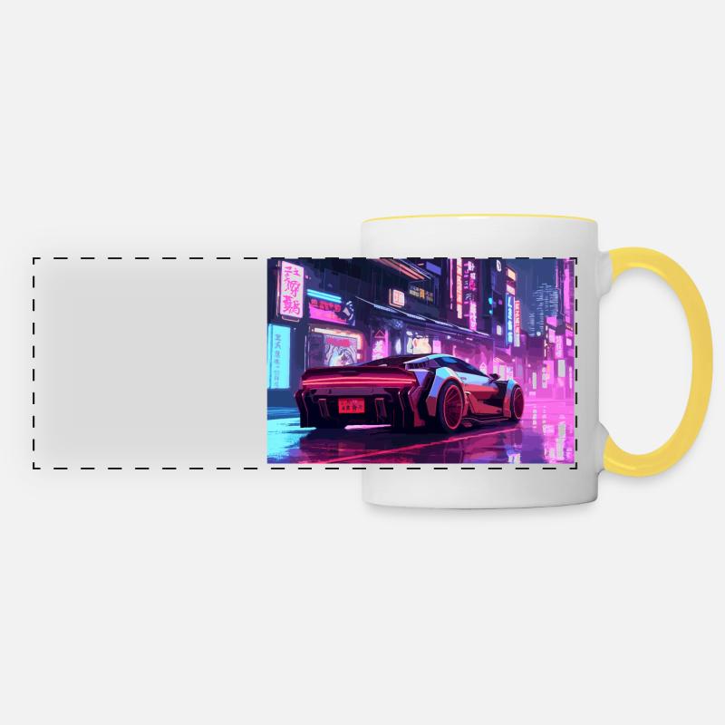 Auto Neon Stadt - Panoramatasse - Weiß/Gelb