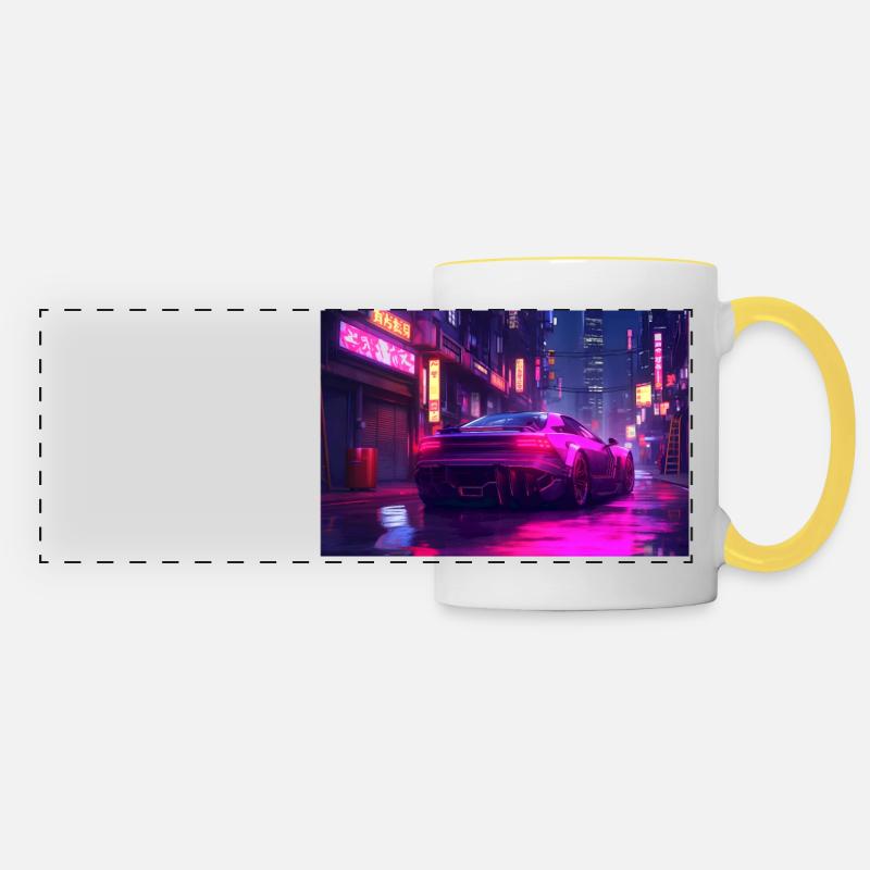 Auto Neon Stadt - Panoramatasse - Weiß/Gelb