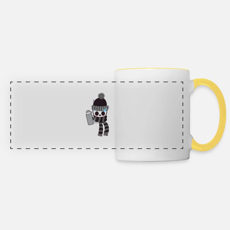 Squelette avec bouteille frissonnant et transpirant - Mug panoramique contrasté et blanc - blanc/jaune