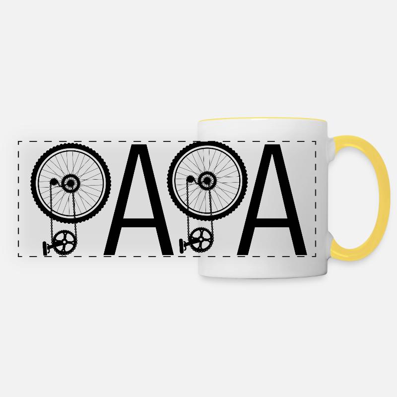 Radspoke Typography: Bicycle Font Dad - Panoramic Mug - white/yellow