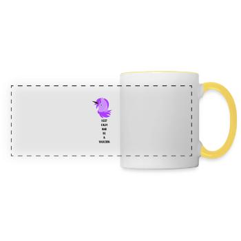 Licorne Restez calme - Mug panoramique contrasté et blanc - blanc/jaune - Devant