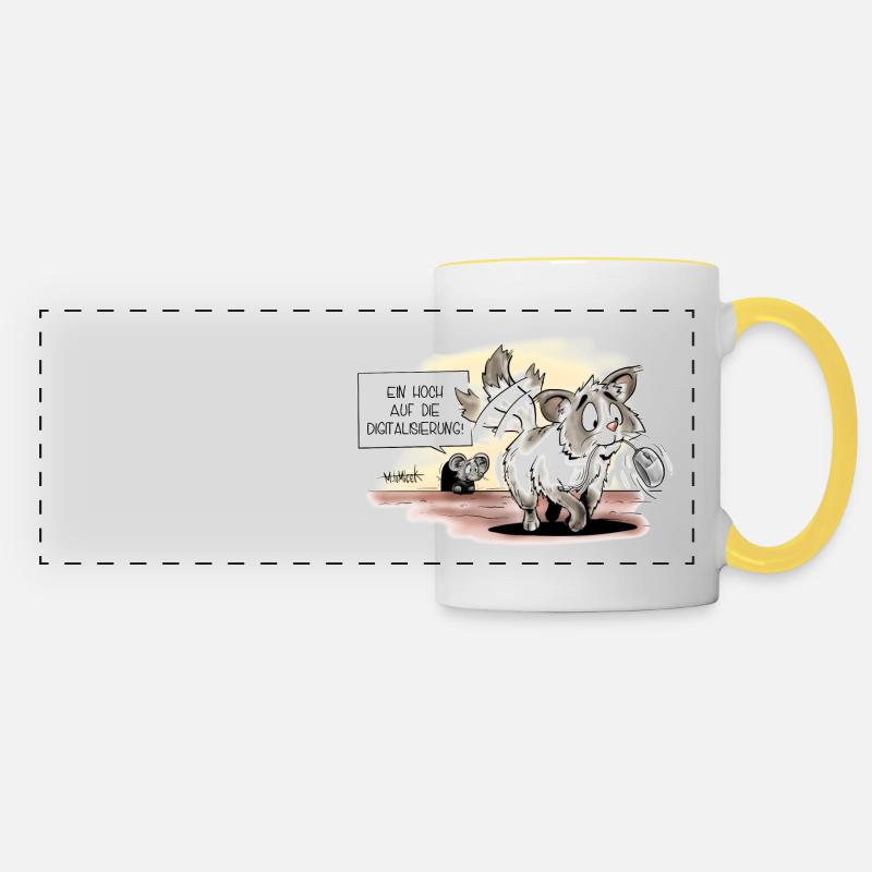 Katzen Digitalisierung - Panoramatasse - Weiß/Gelb
