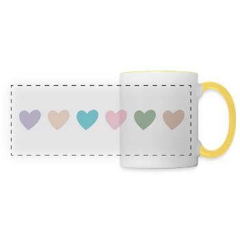Hearts in pastel colors in a row - Panoramic Mug - white/yellow - Front