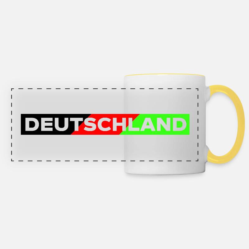 Deutschland Schriftzug auf der Brust - Panoramatasse - Weiß/Gelb
