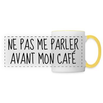 Café - Matin - Citation - Humour - Comique - Fun - Mug panoramique contrasté et blanc - blanc/jaune - Devant