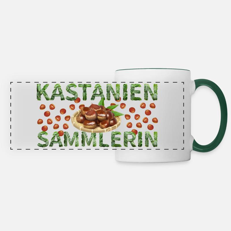 Kastanien Sammlerin Herbst Geschenk Herbst Deko - Panoramatasse - Weiß/Dunkelgrün