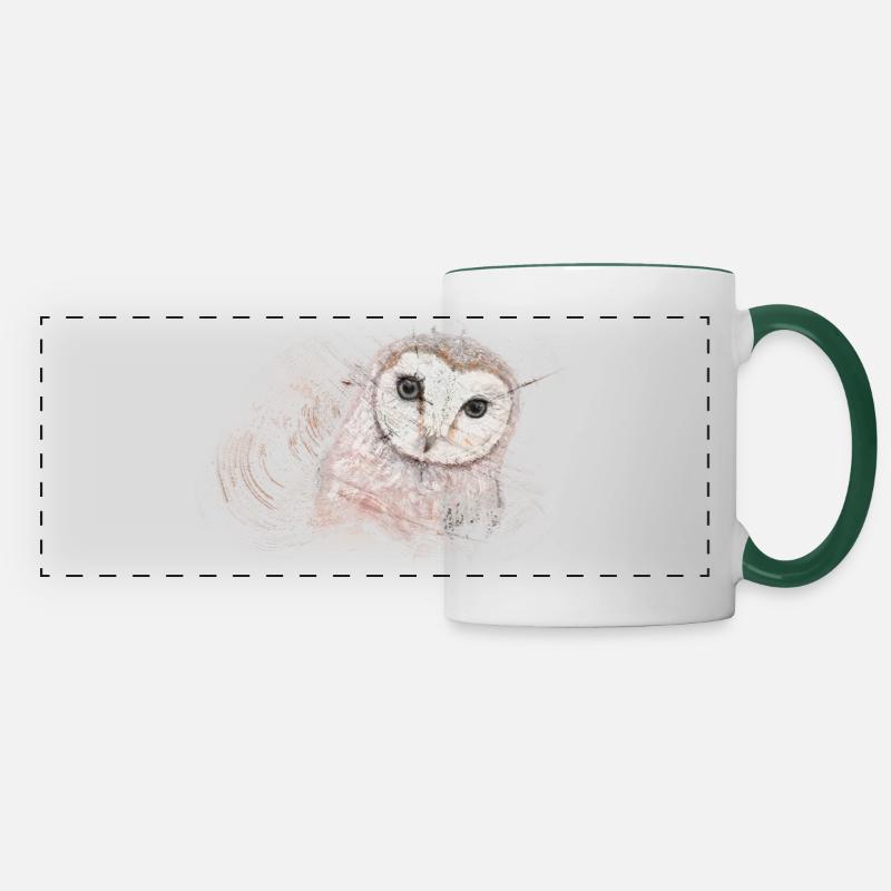 Owl on wood - Panoramic Mug - white/dark green