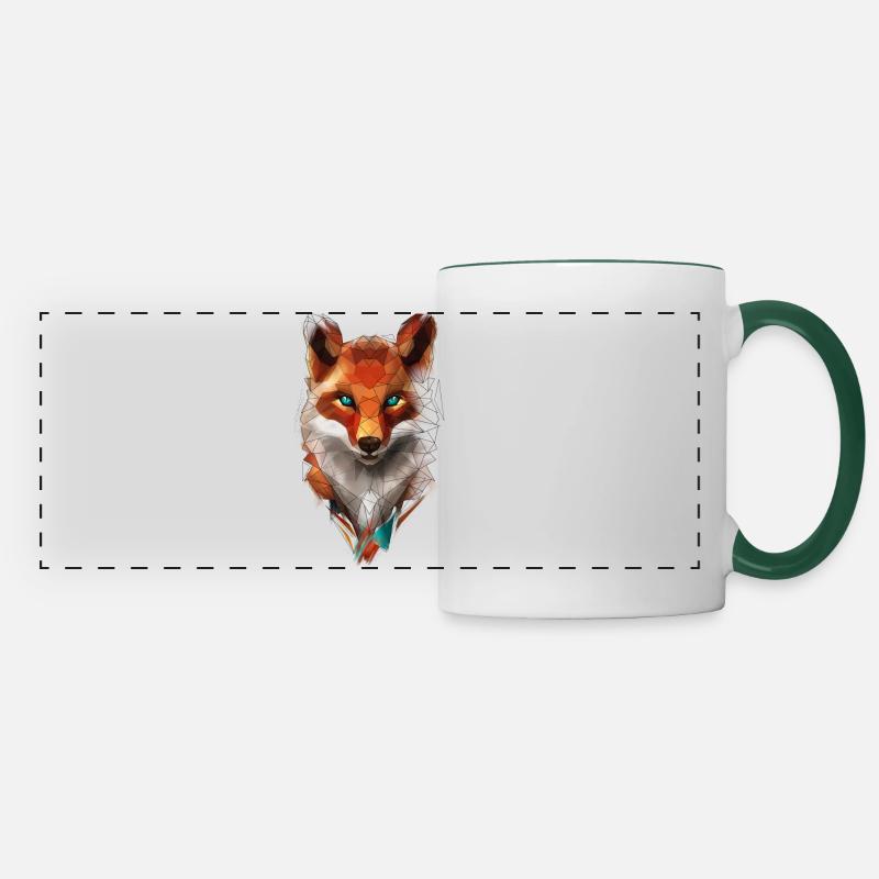 Low Poly Art Fox Wild Animal Geometric Polygon - Panoramic Mug - white/dark green