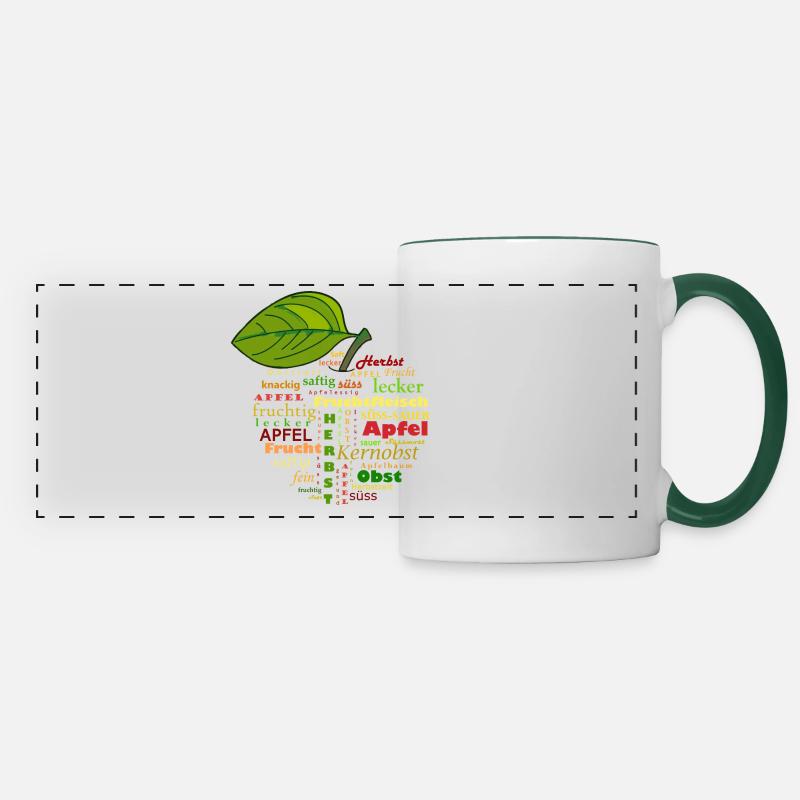 Pomme, fruit, automne - Mug panoramique contrasté et blanc - blanc/vert foncé