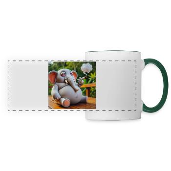 Kiffender Elefant mit Joint - Panoramatasse - Weiß/Dunkelgrün - Vorne