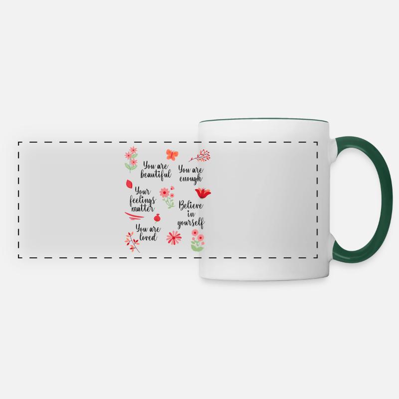 Positive Affirmations with Red Flowers Women - Panoramic Mug - white/dark green