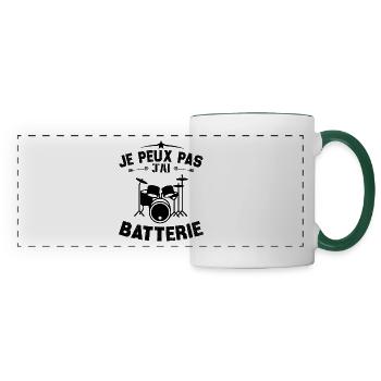 je peux pas j'ai batterie - Mug panoramique contrasté et blanc - blanc/vert foncé - Devant