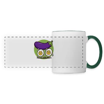 Fleißige Eier tragen große Aubergine - Panoramatasse - Weiß/Dunkelgrün - Vorne