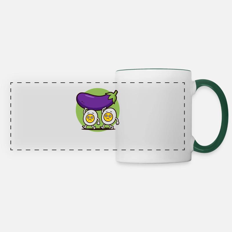 Fleißige Eier tragen große Aubergine - Panoramatasse - Weiß/Dunkelgrün