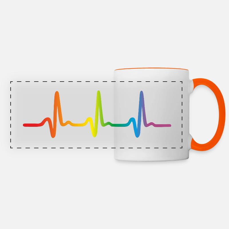Rainbow Heartbeat, Lgbt Pride Ecg Pulse - Panoramic Mug - white/orange