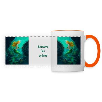 sirène double sauvons les océans - pour plongeur - Mug panoramique contrasté et blanc - blanc/orange - Devant
