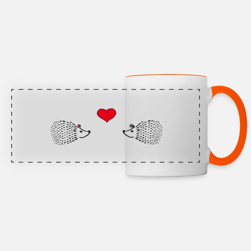 Hedgehogs in love - hedgehog couples with hearts - Panoramic Mug - white/orange