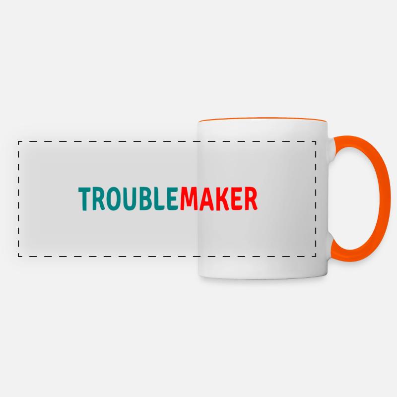 Troublemaker - Trouble makes man funny - Panoramic Mug - white/orange