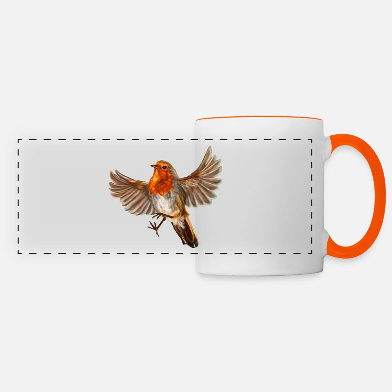 robin bird - Panoramic Mug - white/orange
