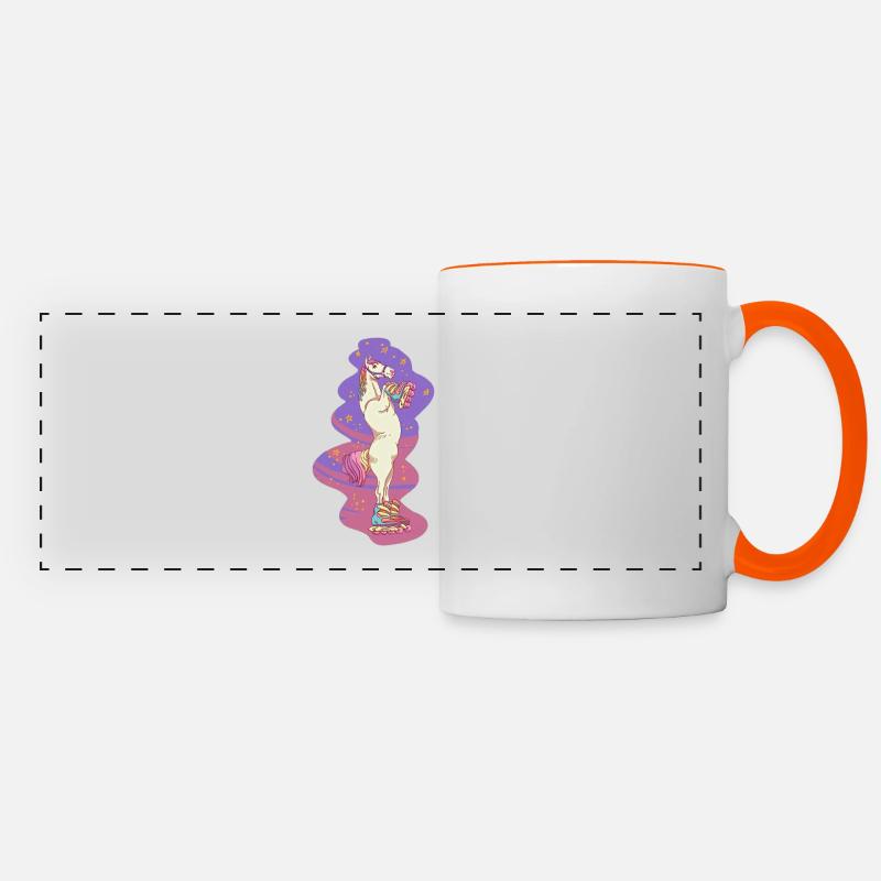 Unicorn with inline skaters Pink stars rainbow - Panoramic Mug - white/orange