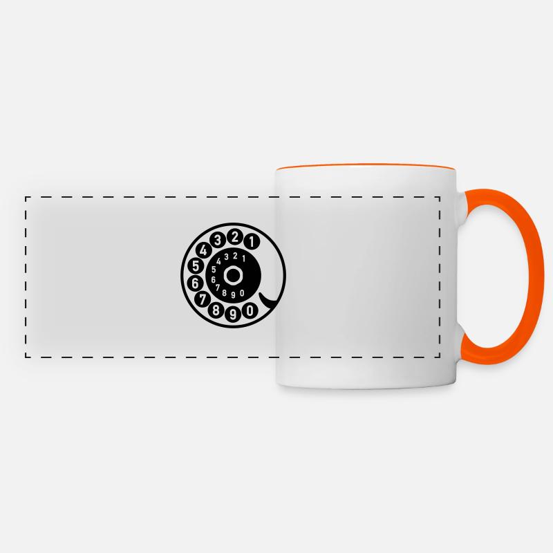 Dial Vintage Phone Call Retro Technology - Panoramic Mug - white/orange