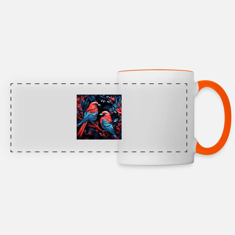 Oiseaux style néon fluo - Mug panoramique contrasté et blanc - blanc/orange