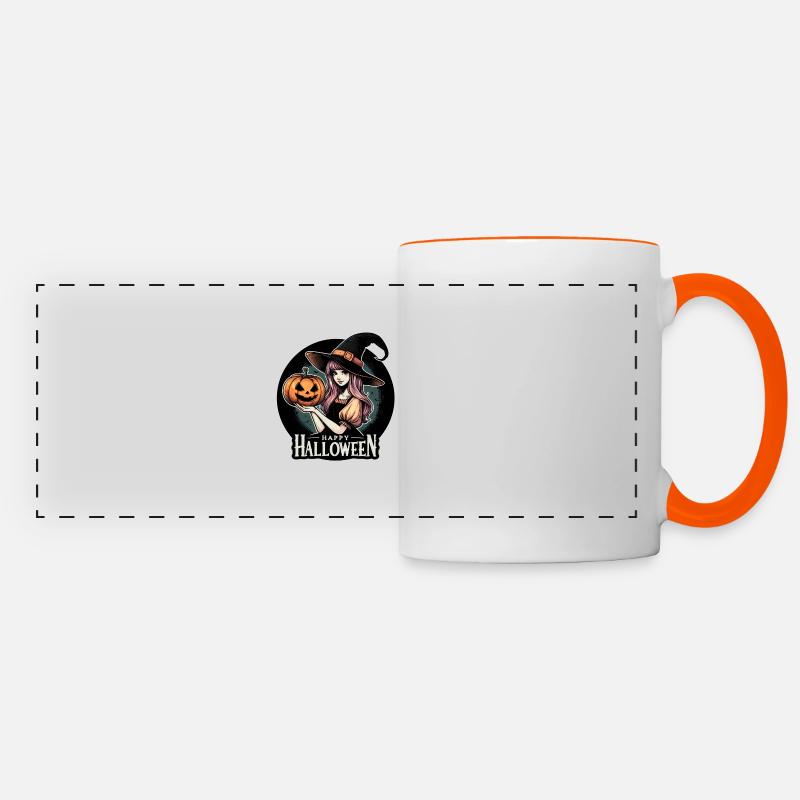 Bonne sorcière d’Halloween - Mug panoramique contrasté et blanc - blanc/orange