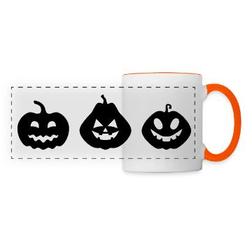 three creepy Halloween pumpkins in a row - Panoramic Mug - white/orange - Front