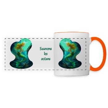 sirène double sauvons les océans (nuage) plongeur - Mug panoramique contrasté et blanc - blanc/orange - Devant