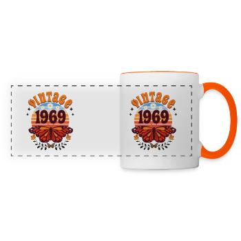 Papillon Année 1969 Femme 55 Ans Anniversaire - Mug panoramique contrasté et blanc - blanc/orange - Devant